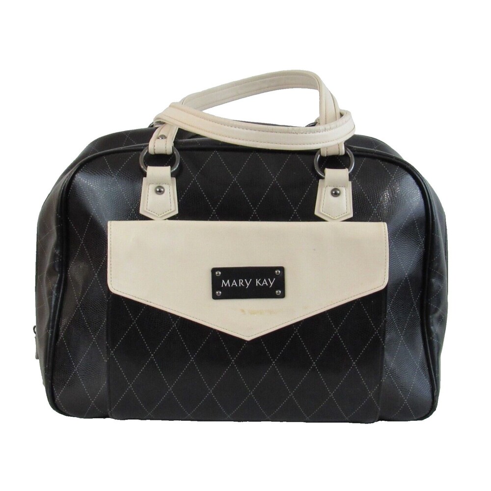 Vintage Mary Kay Large Black Cream Consultant Starter Travel Bag Tote Organizer